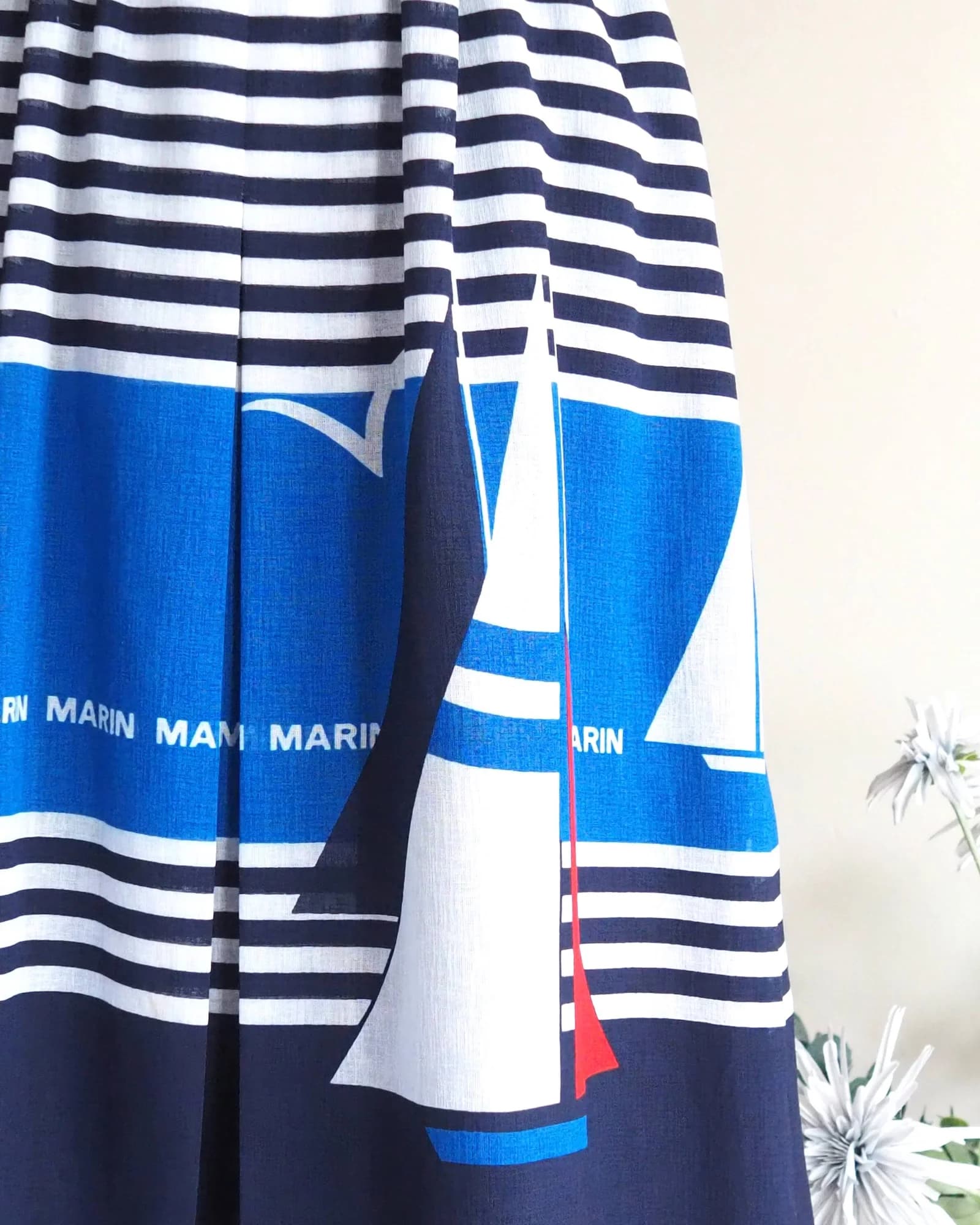 เดรสวินเทจ โทนสีน้ำเงิน ลายเรือใบ nautical marine