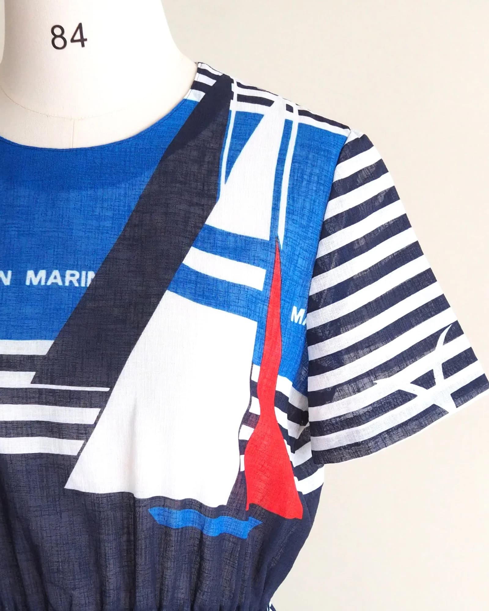 เดรสวินเทจ โทนสีน้ำเงิน ลายเรือใบ nautical marine