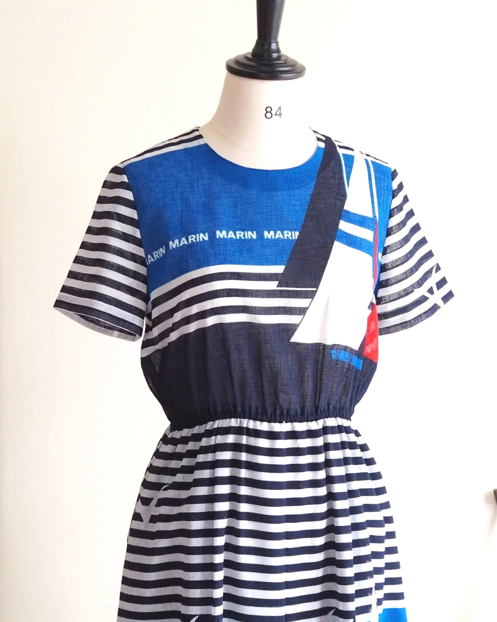 เดรสวินเทจ โทนสีน้ำเงิน ลายเรือใบ nautical marine