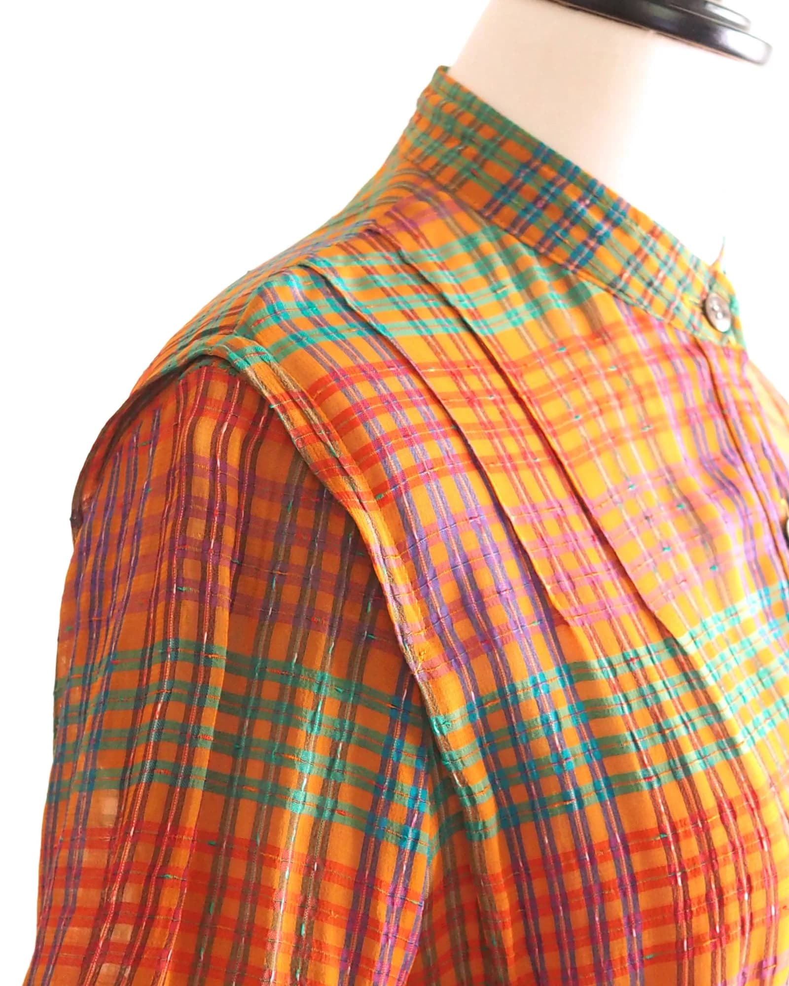 เดรสวินเทจ สีส้ม ลายเส้นสานหลากสี