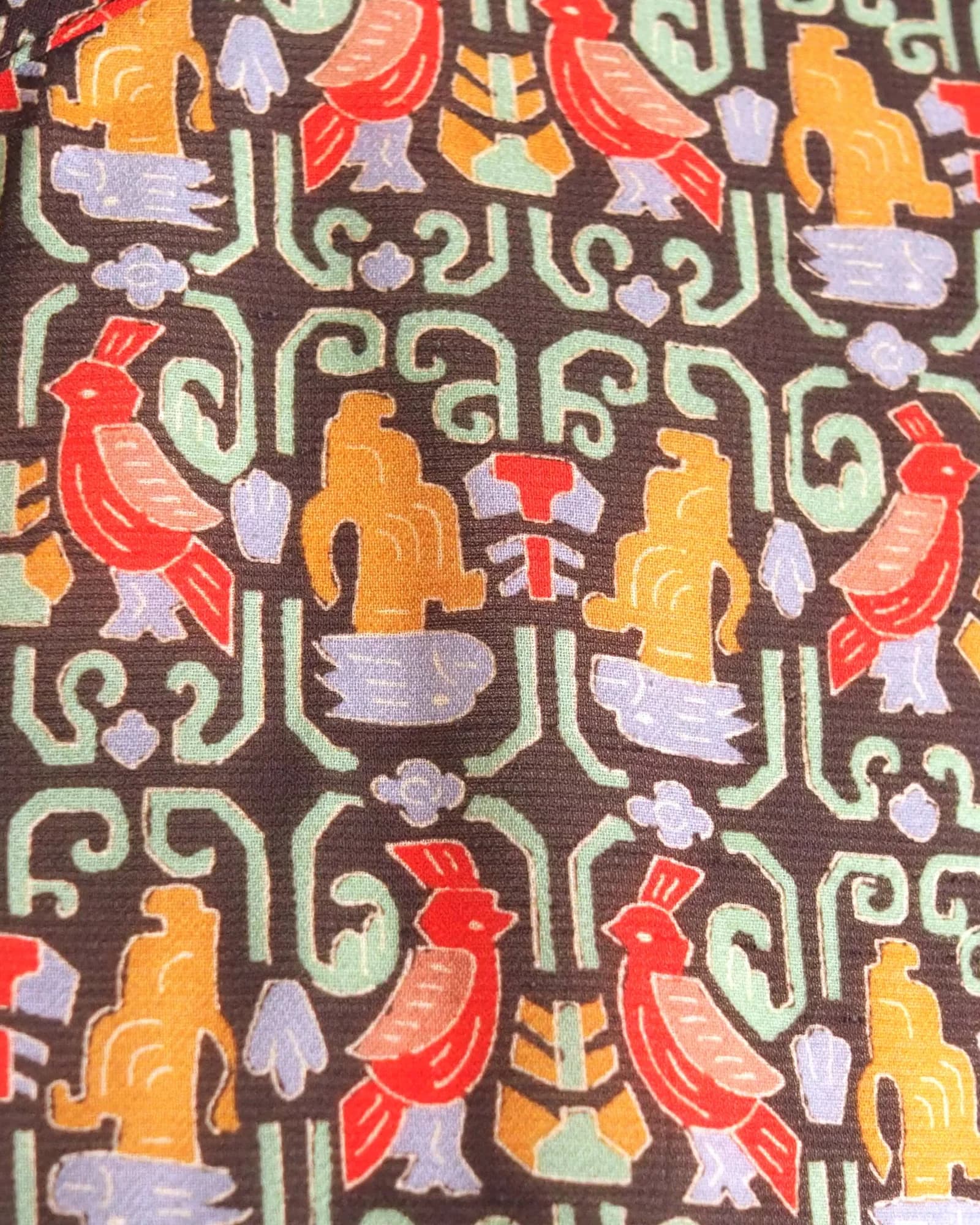 เดรสวินเทจ สีน้ำตาล ลายนก BOHO