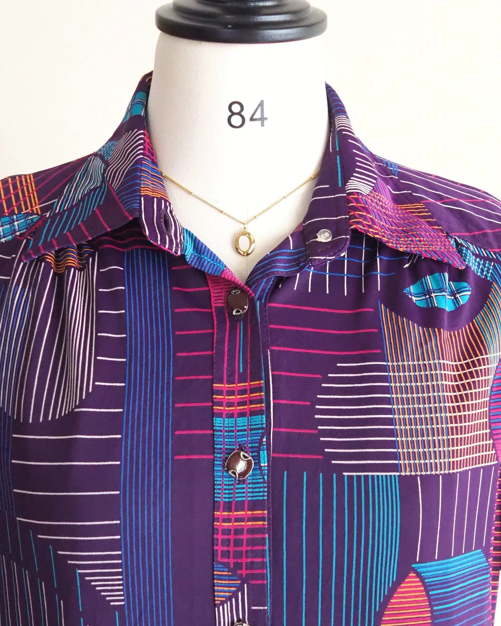 เดรสวินเทจ ตัวปล่อย สีม่วง Retro Geometric